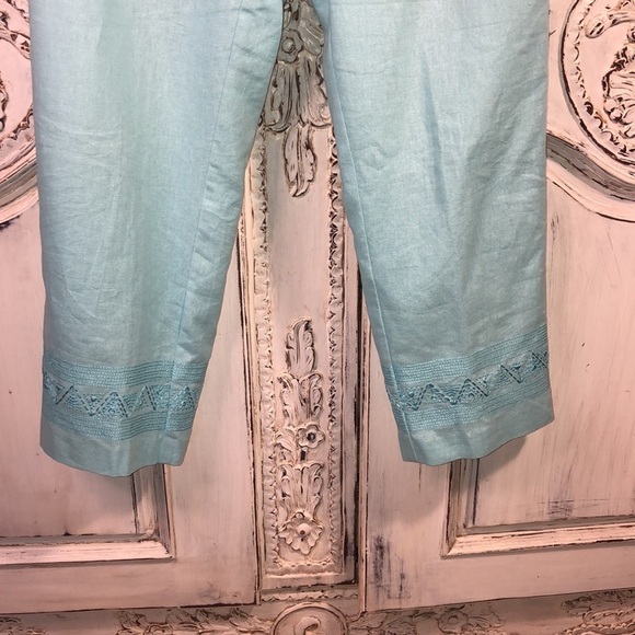 Nicole Studio Lovely Linen Blend Aqua Lined Pants Size 6P - Picture 4 of 10
